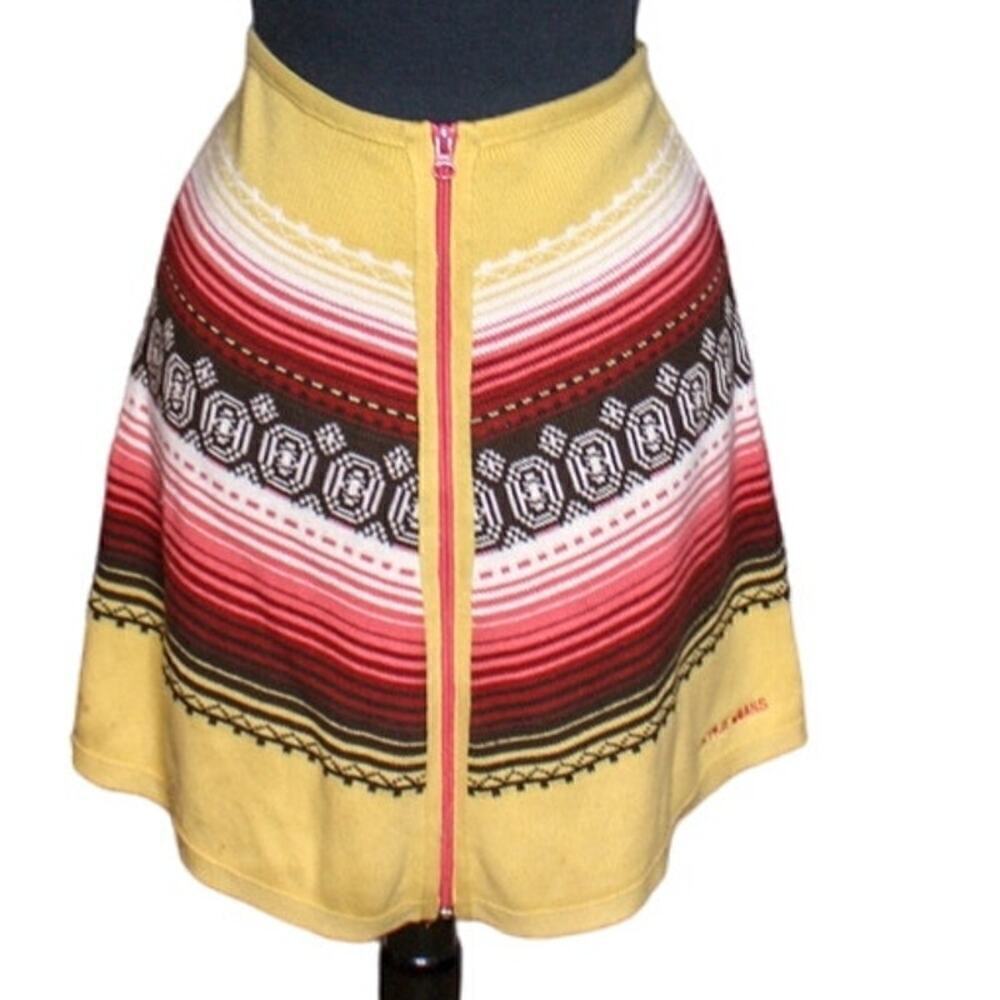 Calvin Klein Knit A Line Skirt Stripes Yellow Pink Brown White Size S